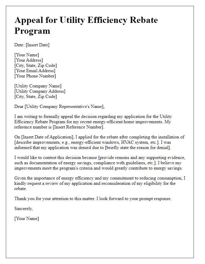 Letter template of appeal for utility efficiency rebate programs