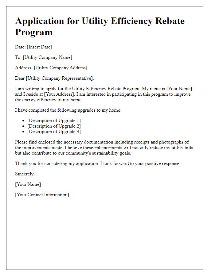 Letter template of application for utility efficiency rebate programs