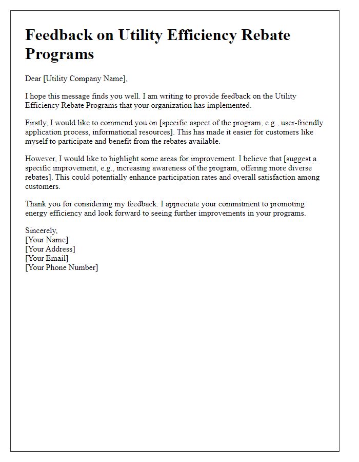 Letter template of feedback on utility efficiency rebate programs