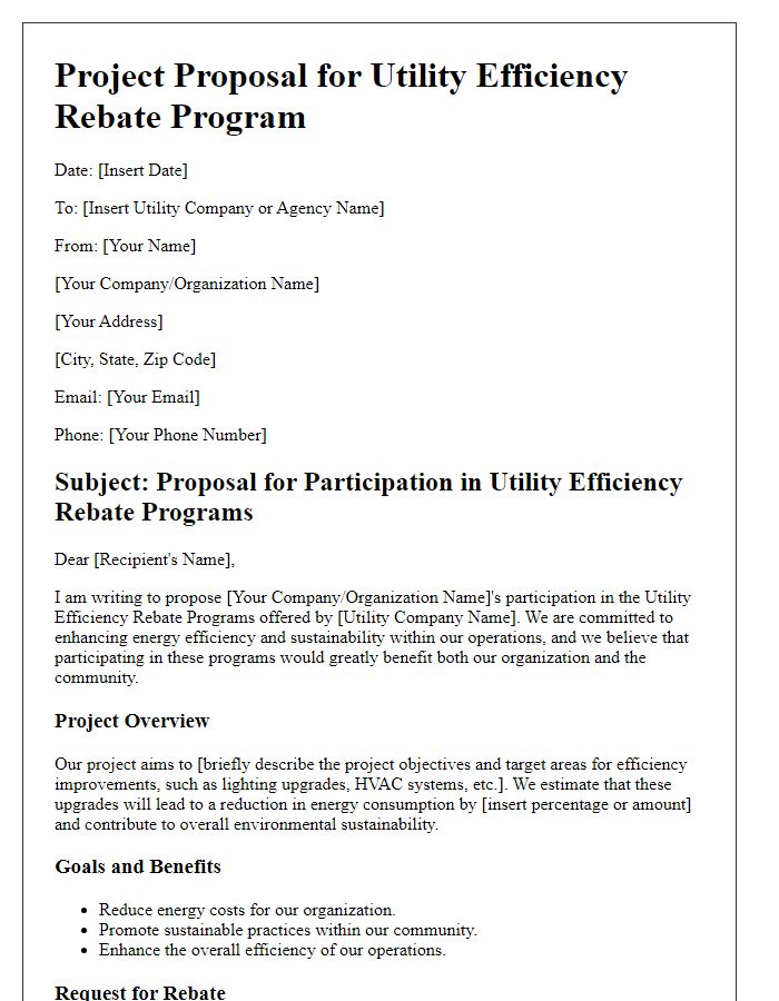 Letter template of project proposal for utility efficiency rebate programs