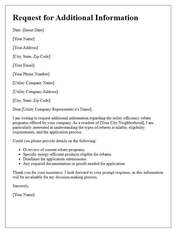 Letter template of request for additional information on utility efficiency rebate programs