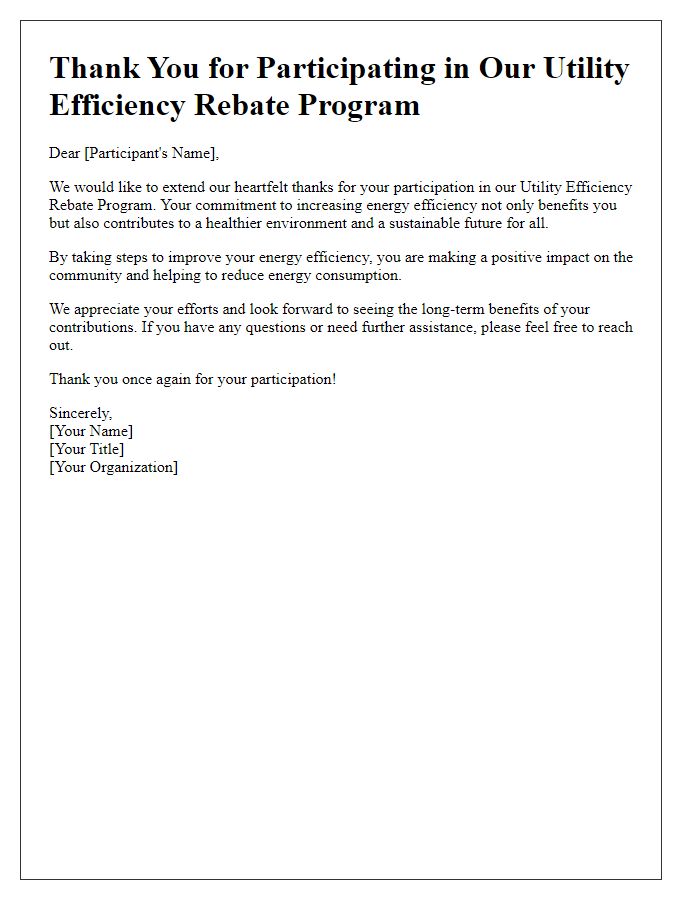 Letter template of thank you for utility efficiency rebate participation