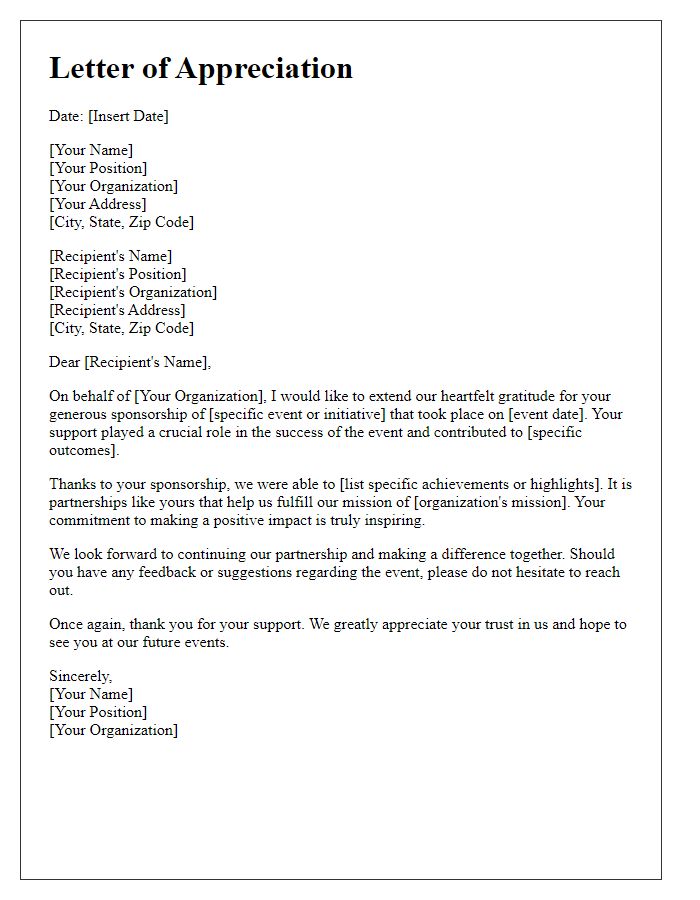 Letter template of Sponsorship Appreciation Letter