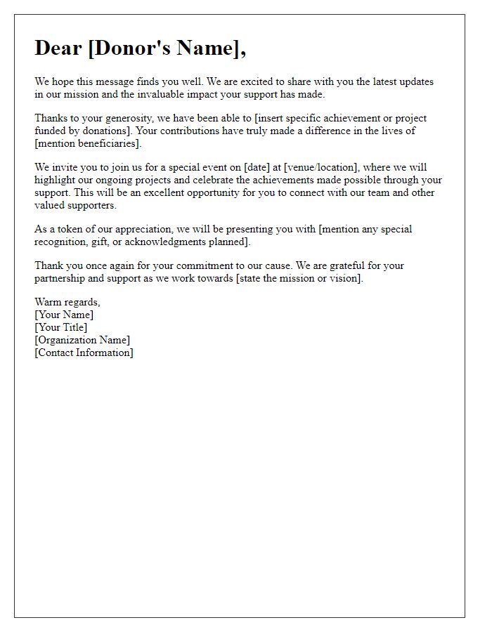 Letter template of Donor Engagement Special Release