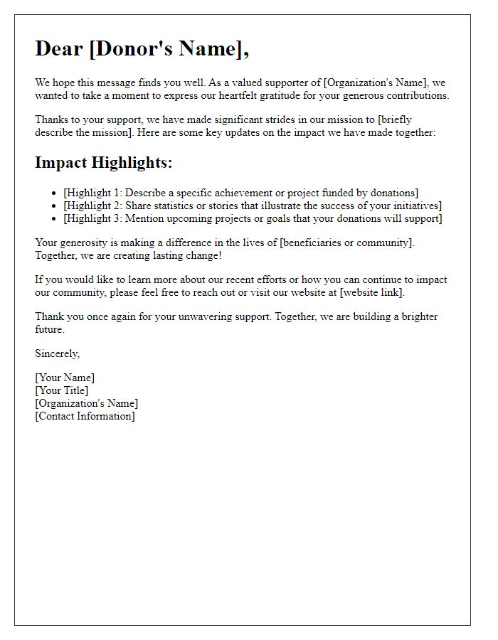 Letter template of Donor Impact Special Bulletin