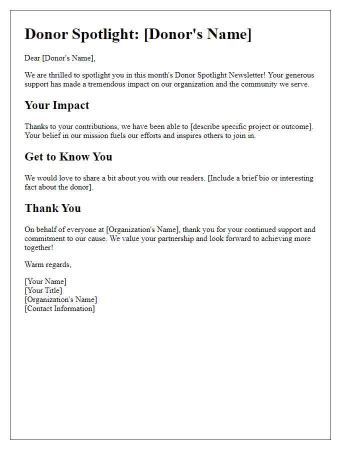 Letter template of Donor Spotlight Newsletter