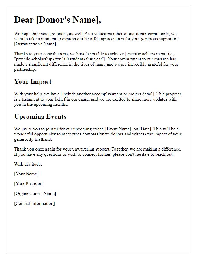 Letter template of Exclusive Donor Appreciation Newsletter