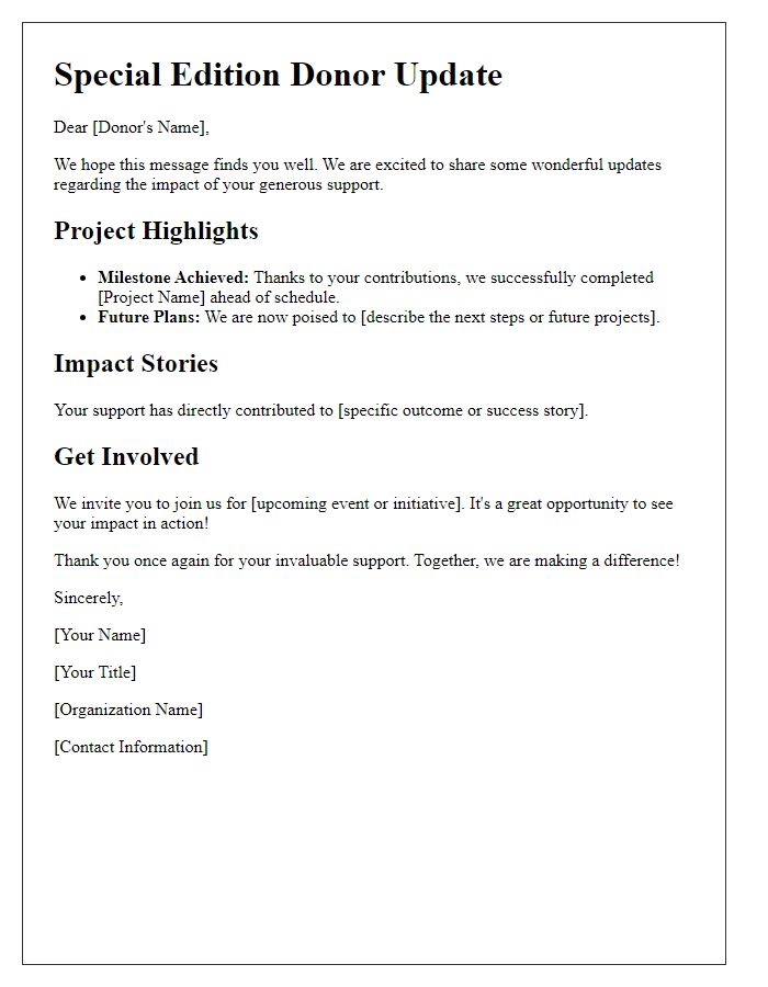 Letter template of Special Edition Donor Updates