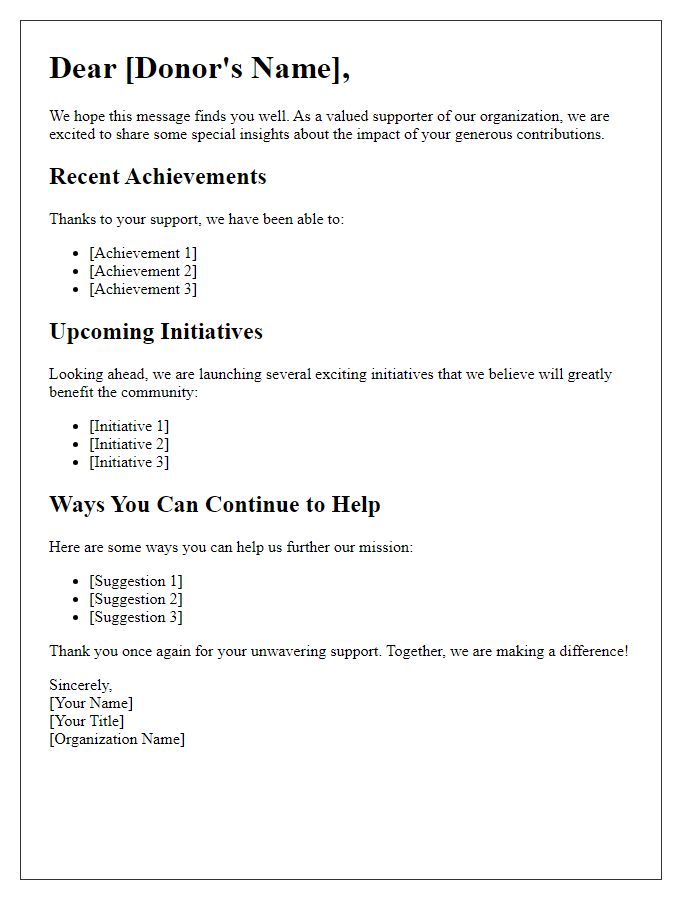 Letter template of Special Insights for Donors