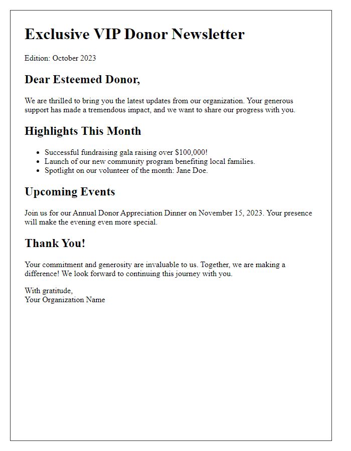 Letter template of VIP Donor Newsletter Edition