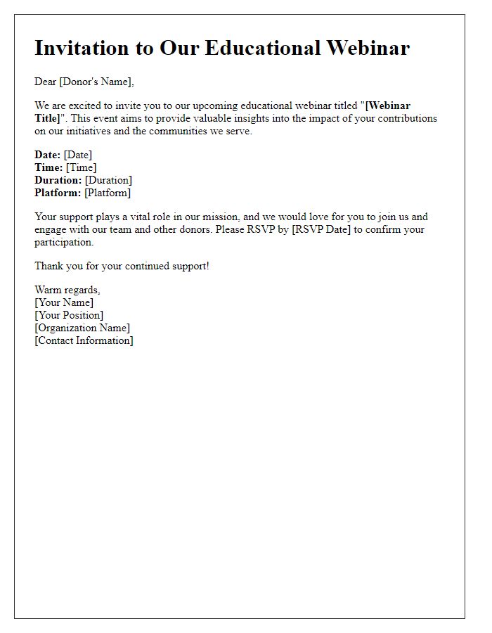 Letter template of donor engagement invitation for educational webinar