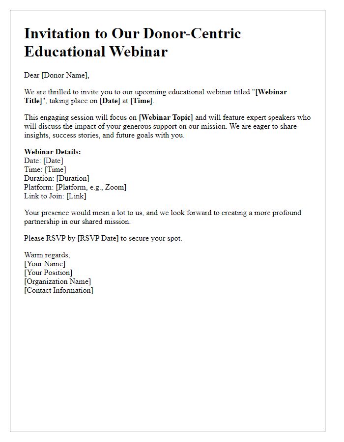 Letter template of invitation to a donor-centric educational webinar