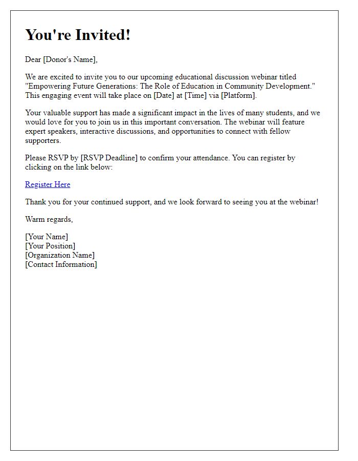 Letter template of invitation for donors to join our educational discussion webinar