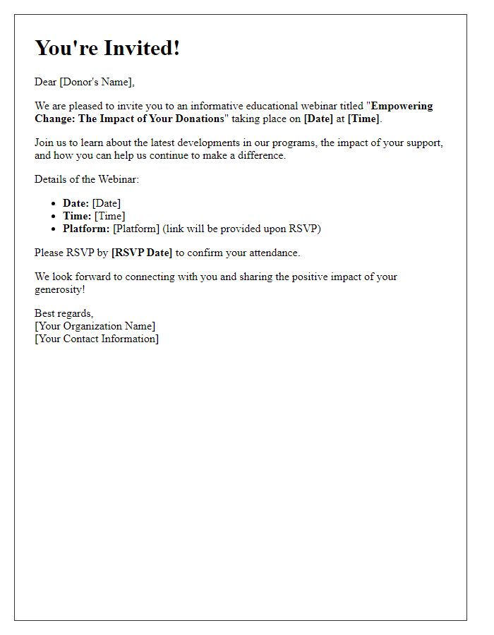 Letter template of invitation to an informative educational webinar for donors