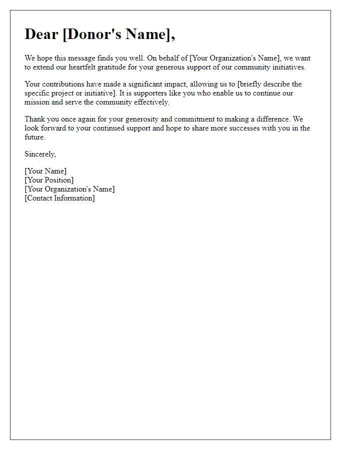 Letter template of appreciation for community support donor