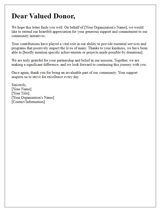 Letter template of appreciation for our valued community donors