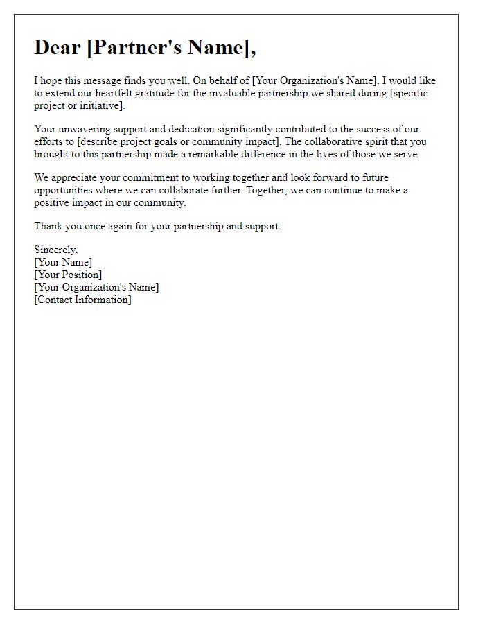 Letter template of sincere thanks for community partnership