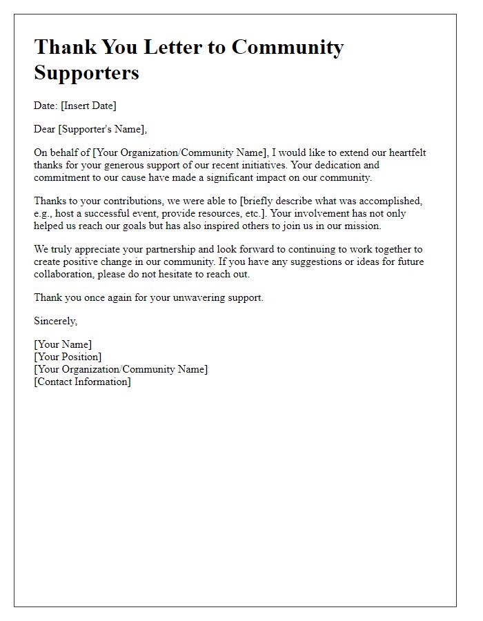 Letter template of thanks to community supporters