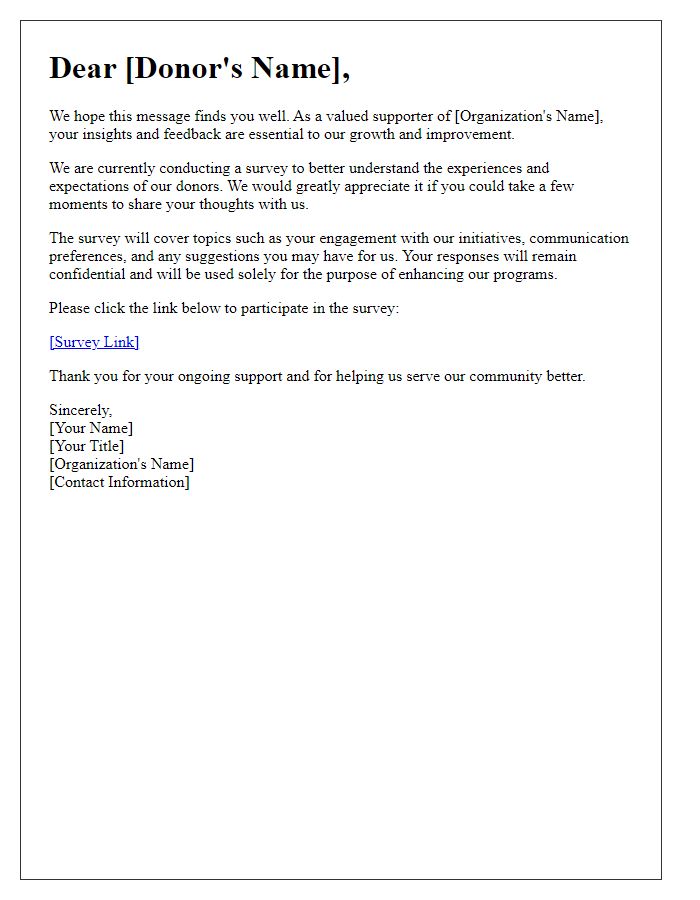 Letter template of request for donor input through a survey