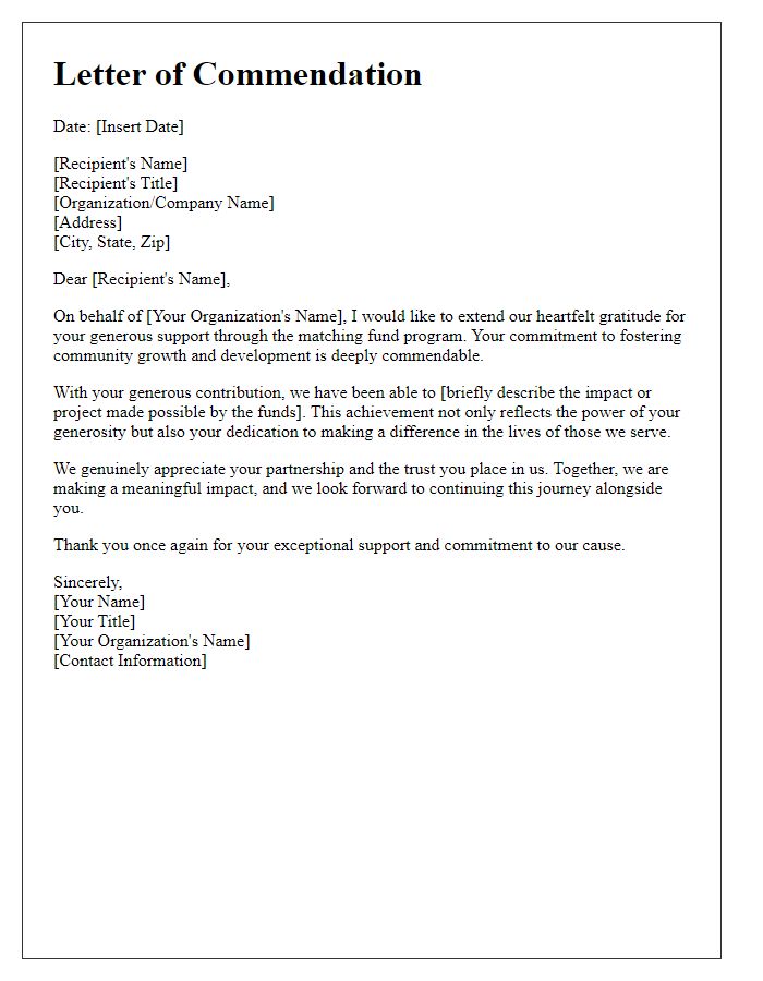 Letter template of commendation for generous matching fund supporters