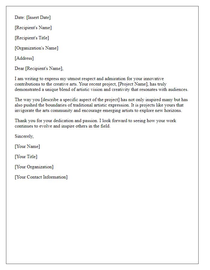 Letter template of respect for innovative creative arts project input