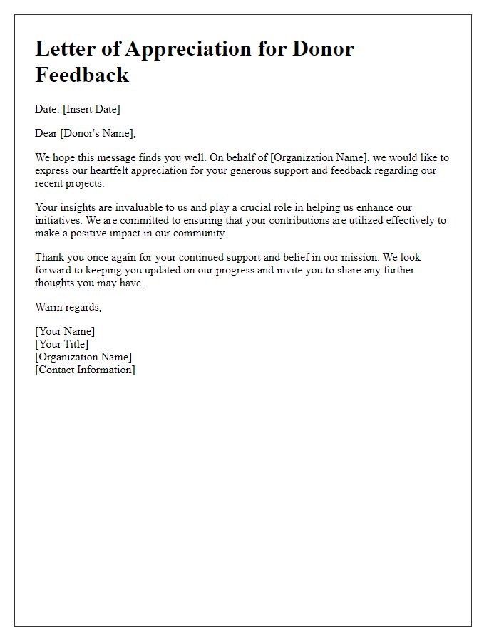 Letter template of appreciation for donor feedback.