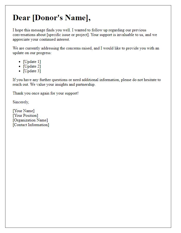 Letter template of follow-up on donor issues.
