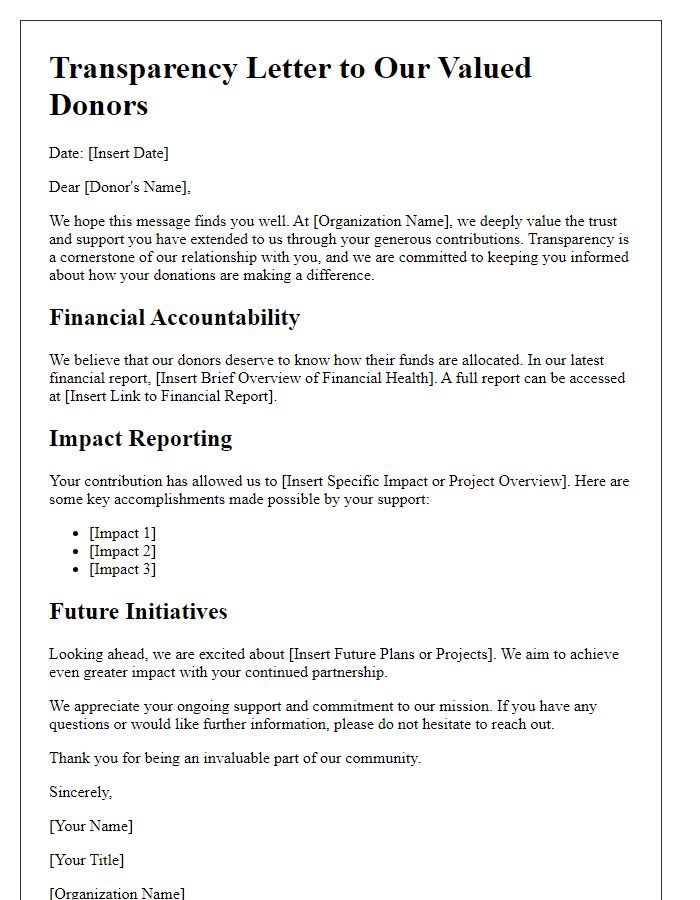 Letter template of transparency for donor relationships.