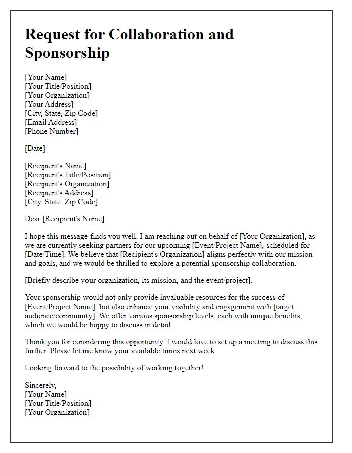 Letter template of collaboration request for business sponsorship