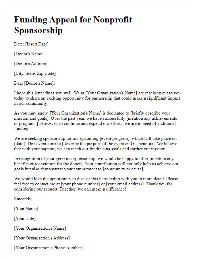 Letter template of funding appeal for nonprofit sponsorship