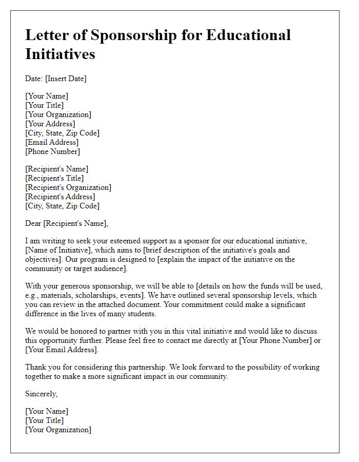 Letter template of sponsorship letter for educational initiatives