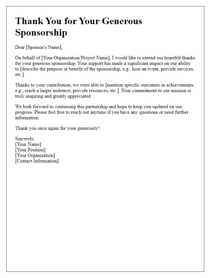 Letter template of heartfelt thanks for sponsorship