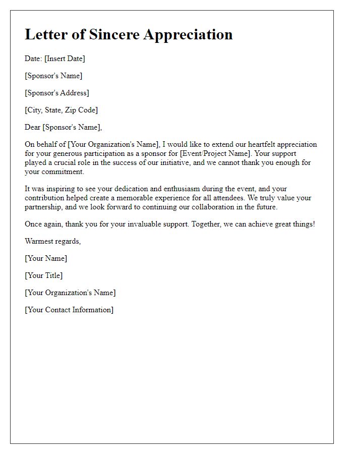 Letter template of sincere appreciation for sponsor participation