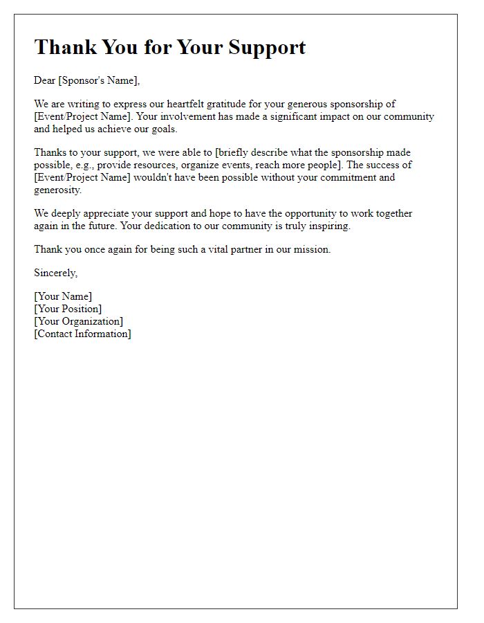 Letter template of thanks for community sponsorship involvement