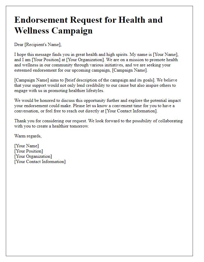 Letter template of endorsement request for health and wellness campaigns.