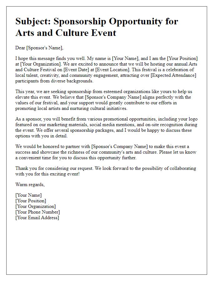 Letter template of arts and culture event sponsorship request email