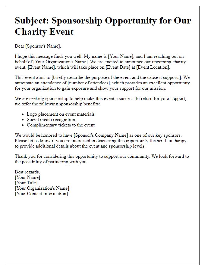 Letter template of charity event sponsorship request email