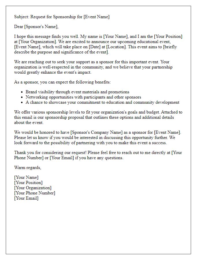 Letter template of educational event sponsorship request email