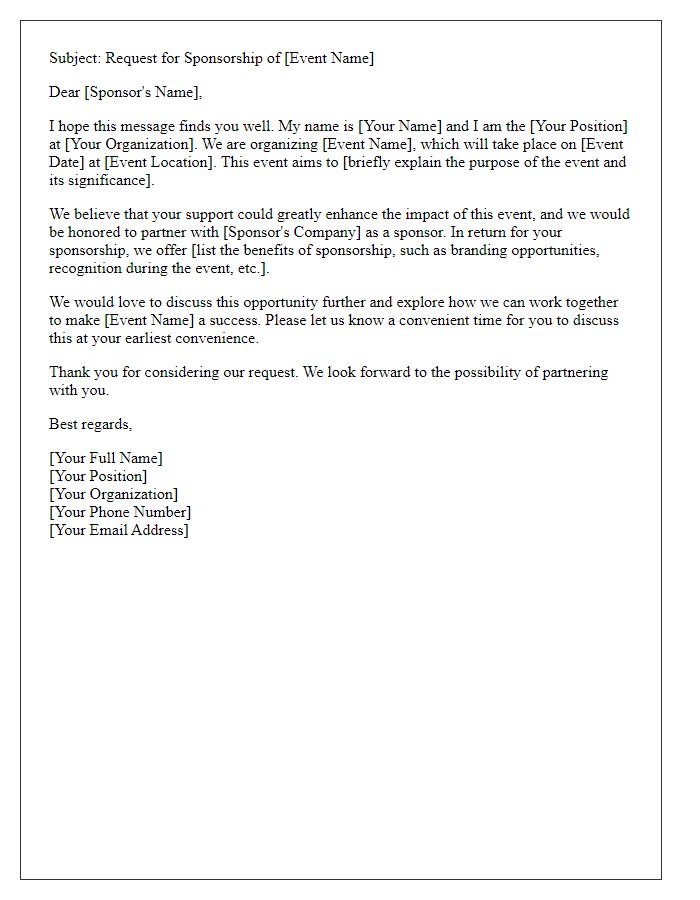 Letter template of formal event sponsorship request email