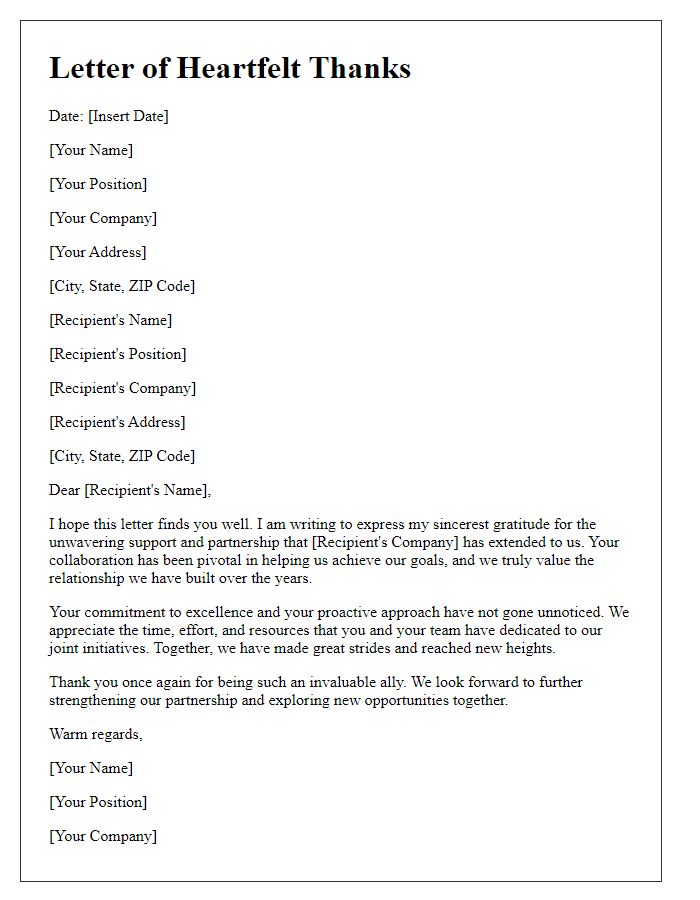 Letter template of heartfelt thanks to our corporate ally