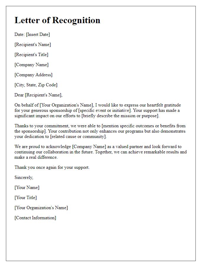 Letter template of recognition for corporate sponsorship