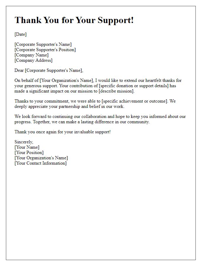 Letter template of thanks to a corporate supporter