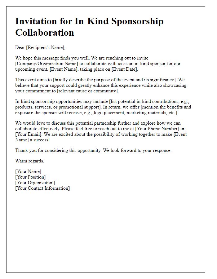 Letter template of invitation for in-kind sponsorship collaboration