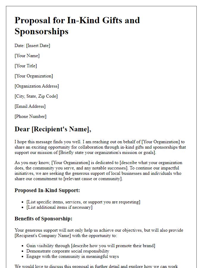 Letter template of proposal for in-kind gifts and sponsorships