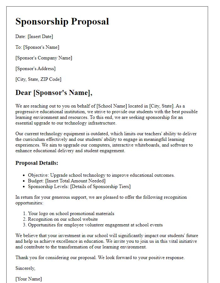 Letter template of sponsorship proposal for school technology upgrade