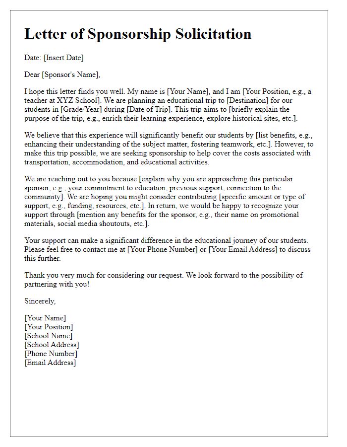 Letter template of sponsorship solicitation for educational trip