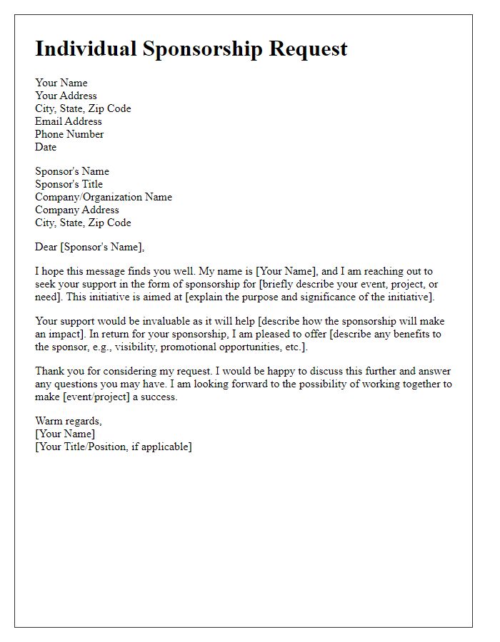 Letter template of individual sponsorship request