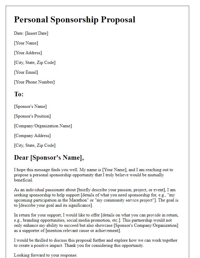 Letter template of personal sponsorship proposal for individuals