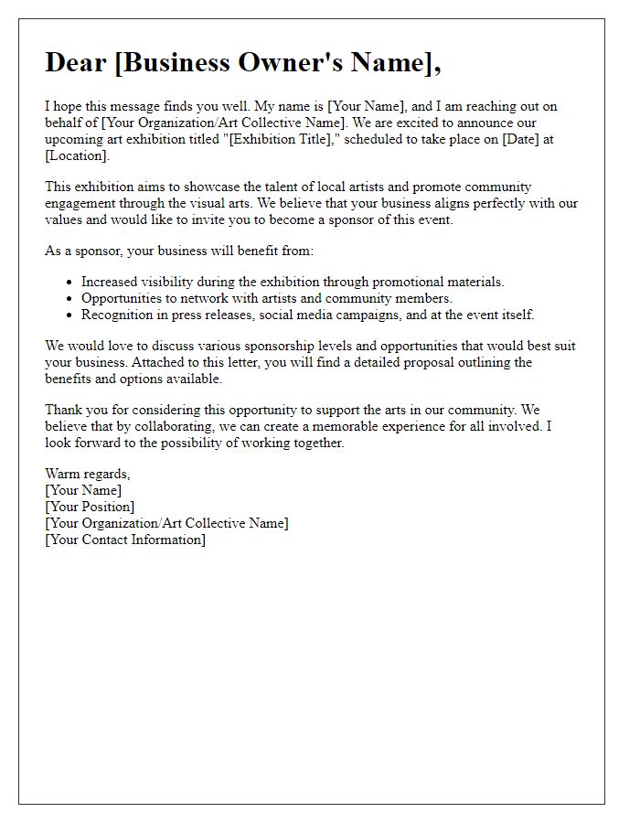 Letter template of sponsorship proposal for art exhibitions to small business