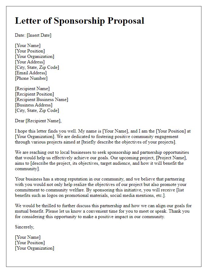 Letter template of sponsorship proposal for community projects to small business